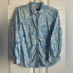 Talbots Blue Paisley Print Long Sleeve Button Up Shirt Size MP